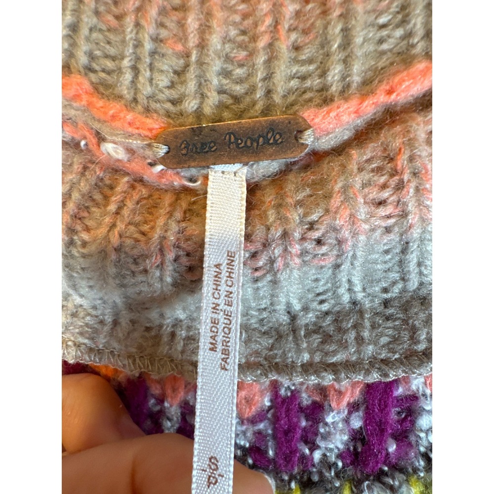 NWT S Free People Home For The Raspberry Combo Fair Isle Knit Cropped Sweater - Picture 7 of 8